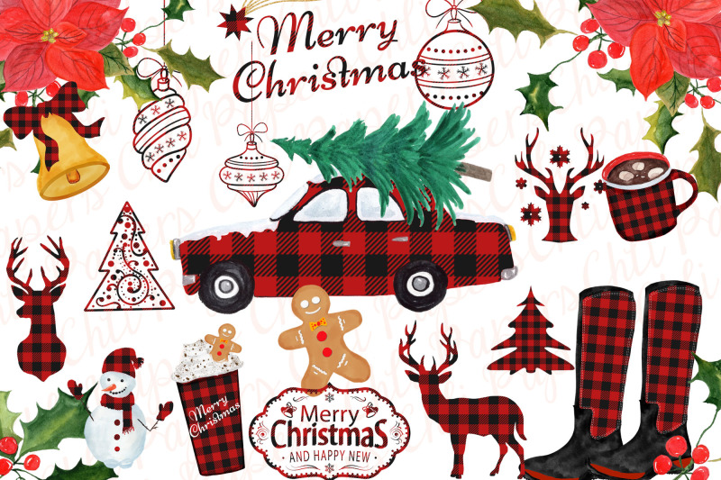 christmas-clipart-christmas-car-buffalo-plaid-lumberjack