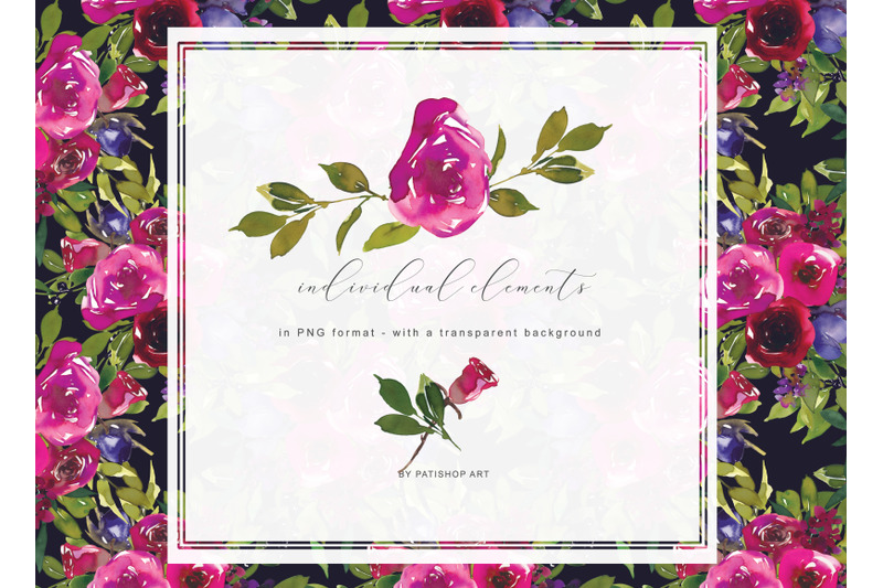 magenta-and-wine-watercolor-floral-clipart