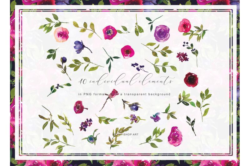 magenta-and-wine-watercolor-floral-clipart