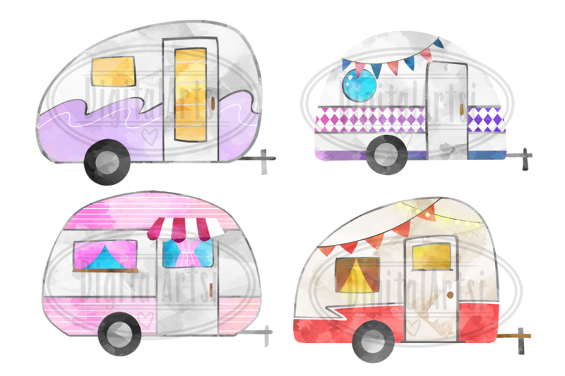 Watercolor Campers Clipart By Digitalartsi | TheHungryJPEG.com