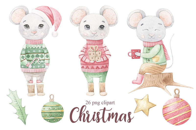 watercolor-christmas-mouse-set