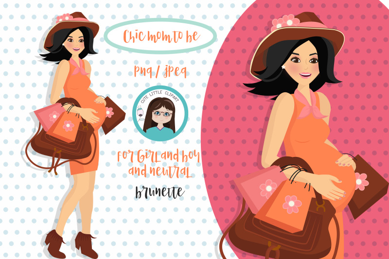 chic-brunette-mom-to-be-clipart