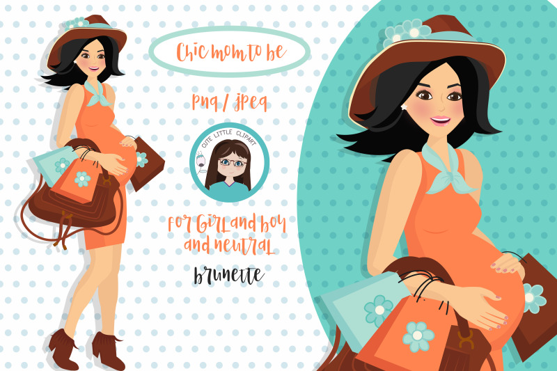chic-brunette-mom-to-be-clipart