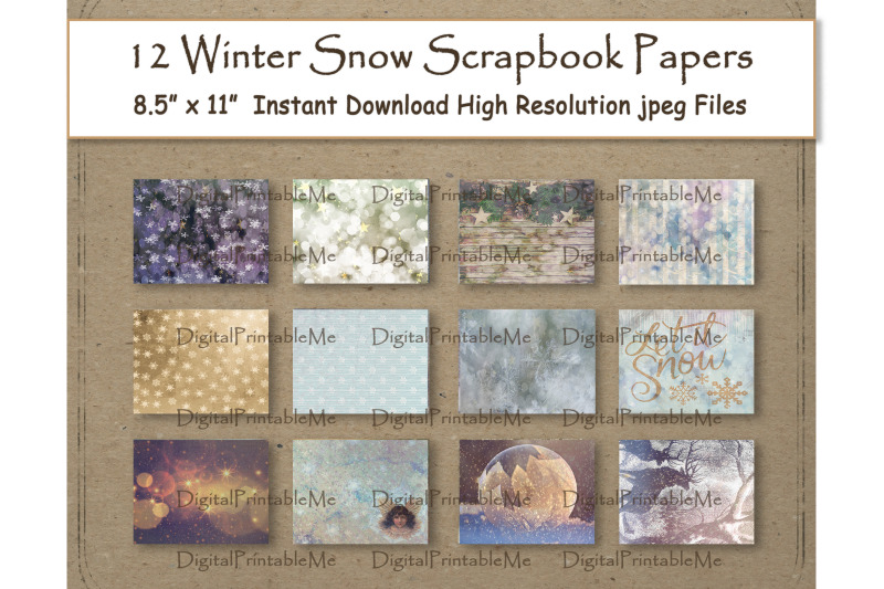 rustic-winter-snowflake-digital-papers-8-5-quot-x-11-quot-texture-snow-woodlan