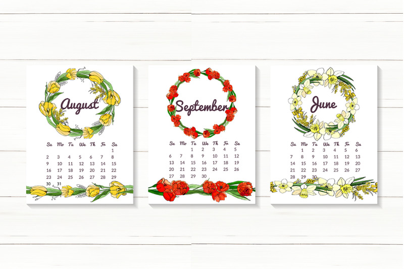 calendar-2020-with-hand-drawn-flowers-floral-compositions