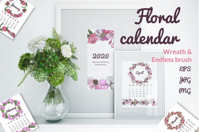 calendar-2020-with-hand-drawn-flowers-floral-compositions