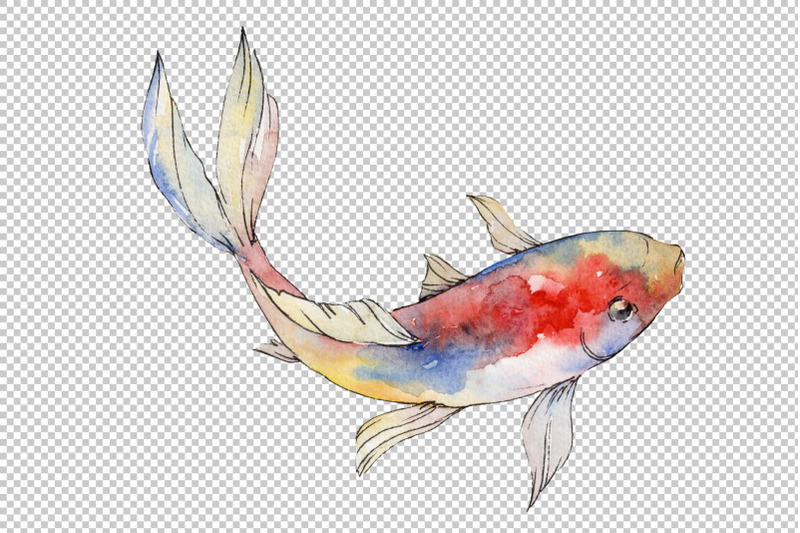 magic-gold-fish-watercolor-clipart-watercolor-set-hand-painted-fish