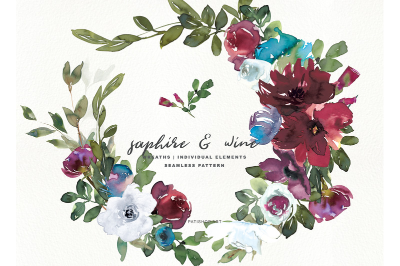 sapphire-burgundy-watercolor-floral-wreaths