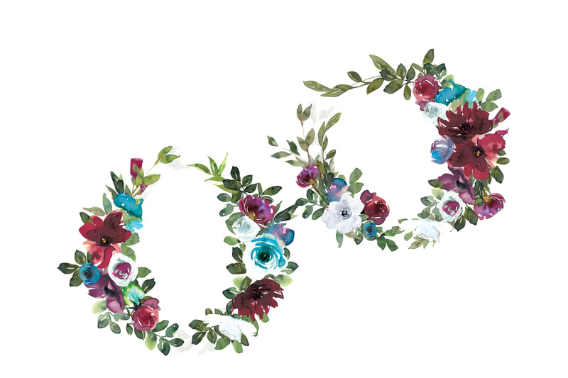 sapphire-burgundy-watercolor-floral-wreaths
