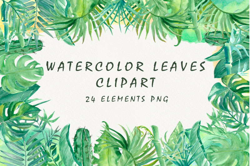 watercolor-tropical-leaves-bamboo-cactus