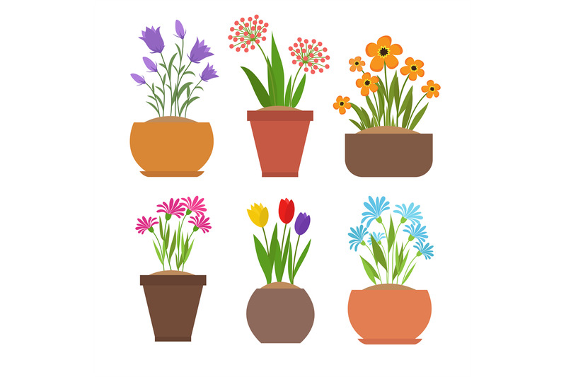 garden-spring-flowers-in-flower-pots-vector-set