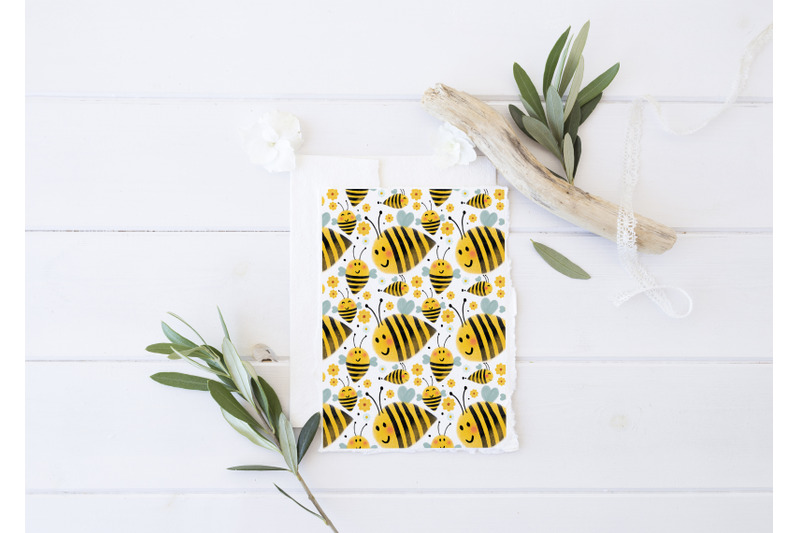 seamless-bee-digital-papers-bees-honeycomb-flowers-paper