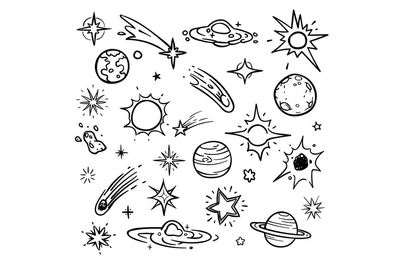 space-doodle-vector-elements-hand-drawn-stars-comets-planets-and-mo