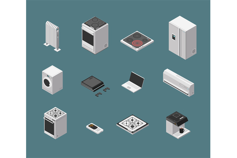 isometric-3d-household-kitchen-appliance-and-electrical-equipment-isol