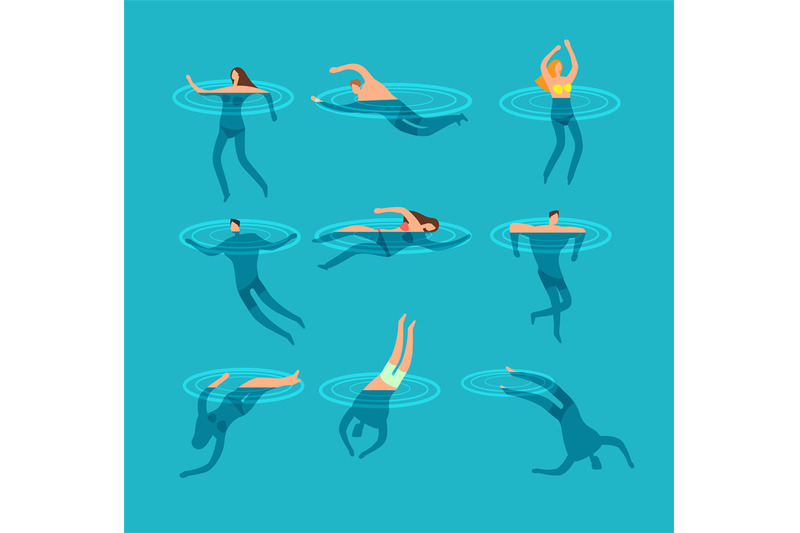 swimming-and-diving-people-in-swimming-pool-cartoon-vector-illustratio