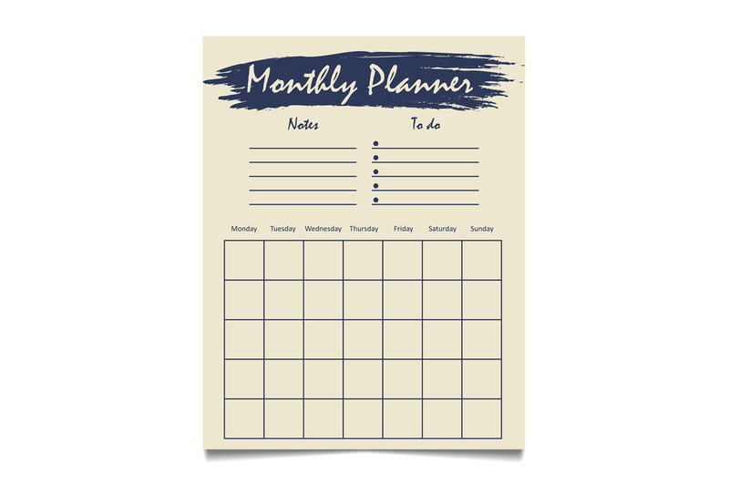 monthly-planner-template-design-with-grunge-element-notes-and-to-do-li