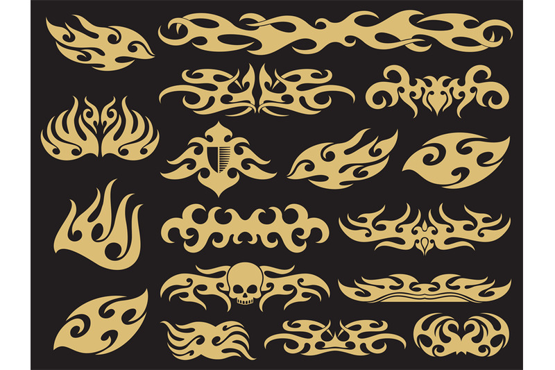 golden-vehicle-motorcycle-flames-set-design-on-black-background