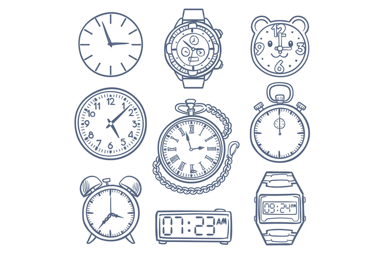 doodle-watch-clock-vector-icons-hand-drawn-time-vector-icons-isolate