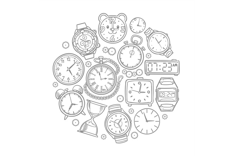 hand-drawn-clock-wrist-watch-doodles-time-vector-concept