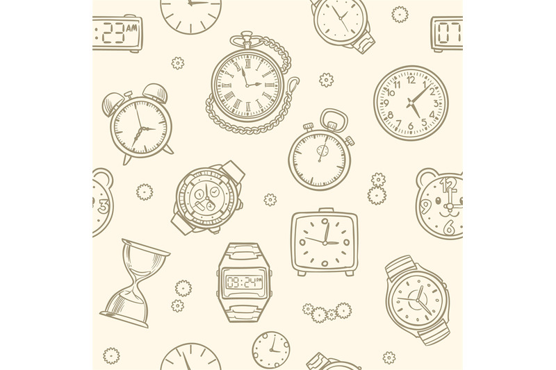 vintage-hand-drawn-clocks-and-watches-time-vector-seamless-pattern