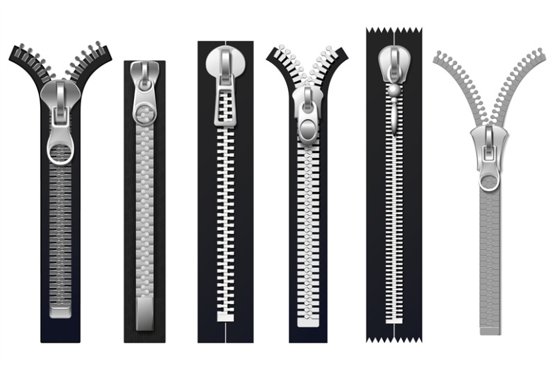 clothing-fasteners-metal-zippers-isolated-vector-set