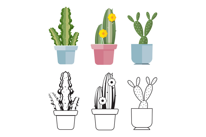 hand-drawn-cartoon-flat-cactus-set