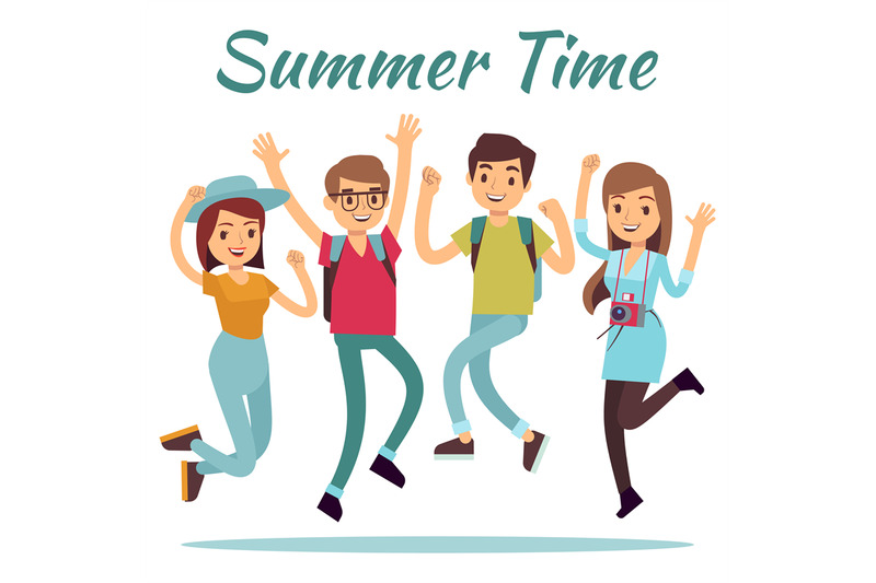 happy-people-summer-time-flat-vector-with-jumping-men-and-women