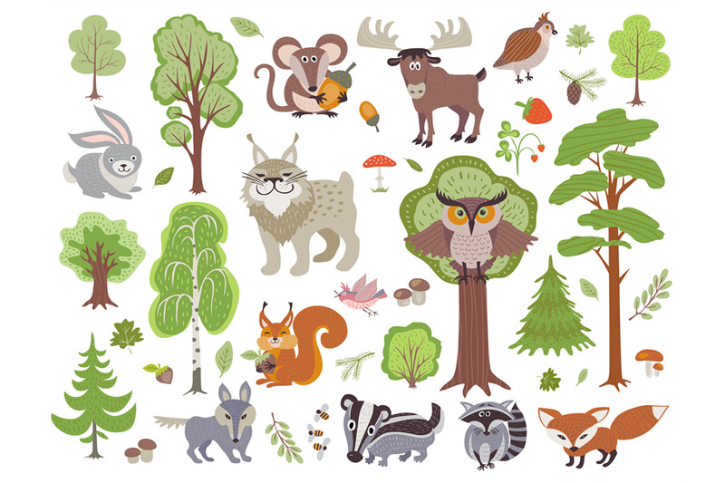 big-set-of-wild-forest-animals-birds-and-trees-cartoon-forest-isolate