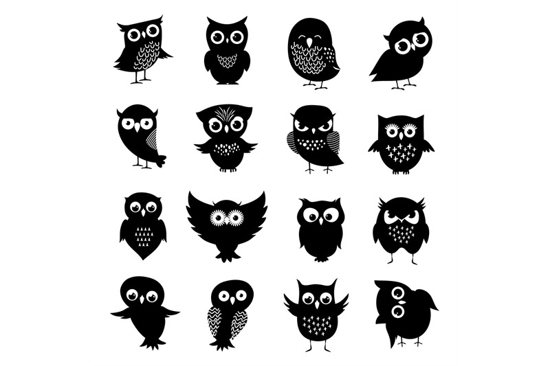 black-and-white-owl-silhouettes-set