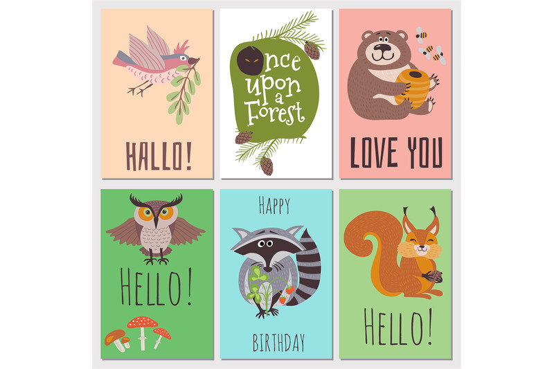 once-upon-forest-cards-collection-cute-animals-kids-cards