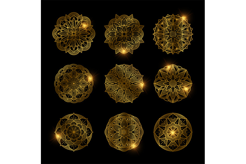 set-of-shiny-golden-flower-mandala