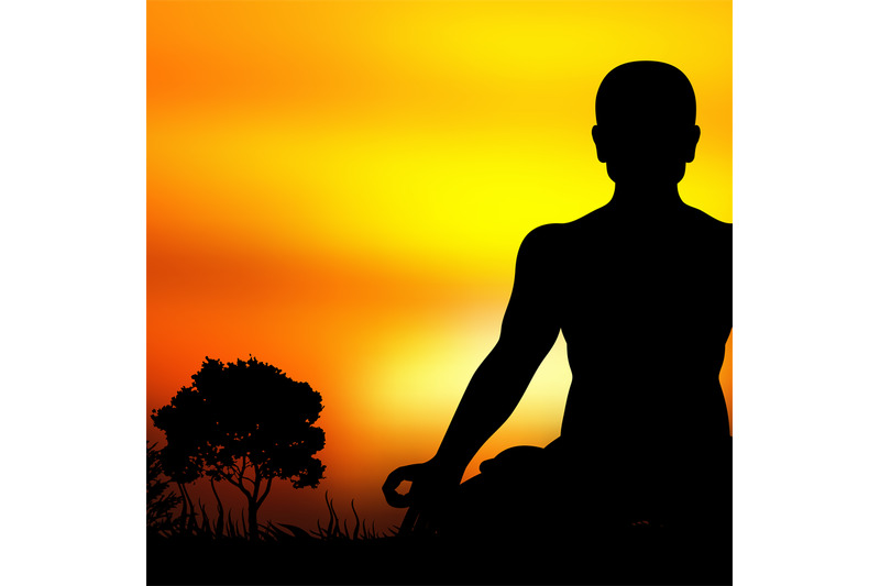 sunset-meditation-silhouette-vector-background