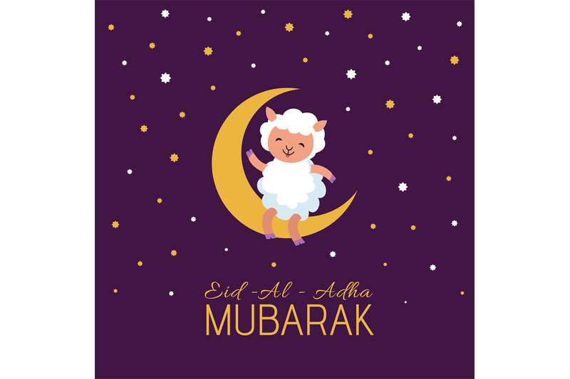 eid-mubarak-arabian-festival-vector-poster-with-cute-cartoon-sheep