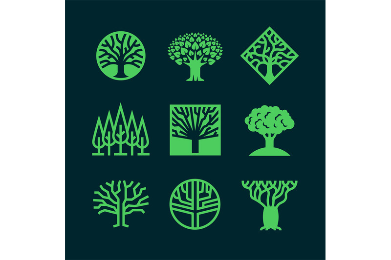 abstract-green-tree-logos-creative-eco-forest-vector-badges