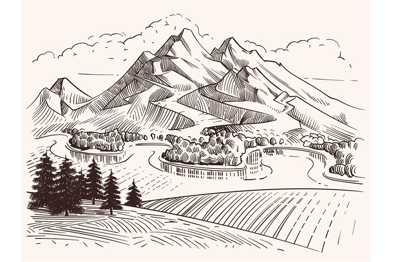 pencil-drawing-mountain-landscape-cartoon-sketch-mountains-and-fir-tr