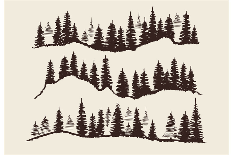 vintage-engraving-forest-doodle-sketch-fir-trees-vector-set