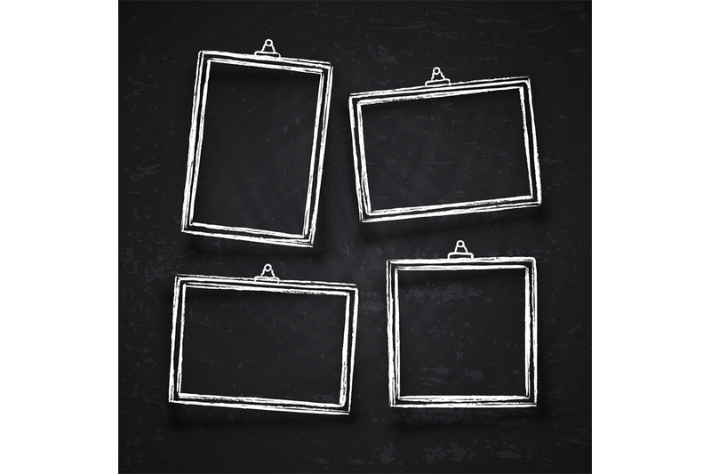 old-hand-drawn-chalk-photo-frames-white-vintage-image-borders-with-sh