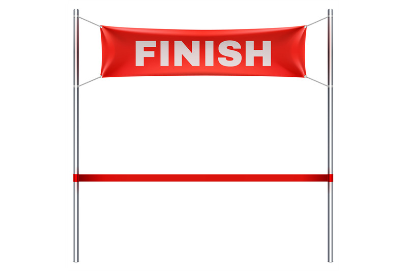 finish-line-with-red-textile-banner-and-ribbon-vector-illustration-iso