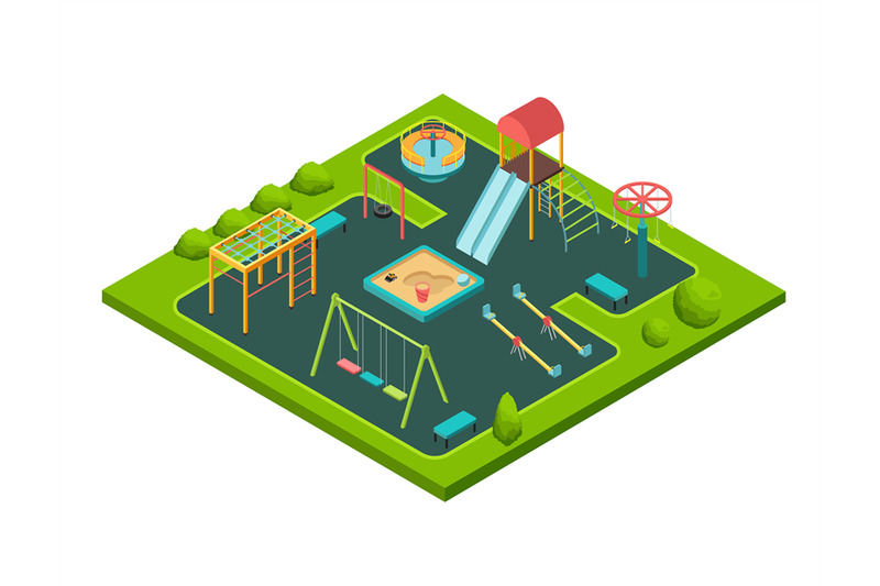 isometric-kids-summer-playground-with-childrens-swing-and-sandbox-isol