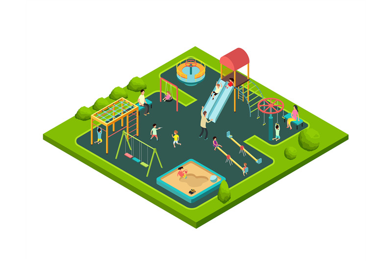 children-playing-with-parents-on-kids-playground-with-game-equipment