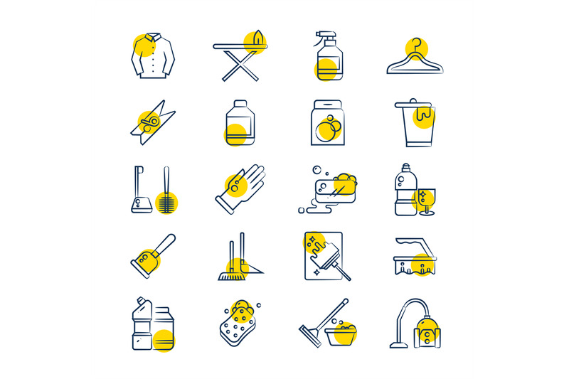 laundry-and-washing-service-line-icons-set