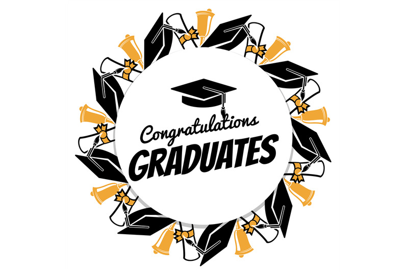 congrats-graduates-round-banner-with-students-accessorises