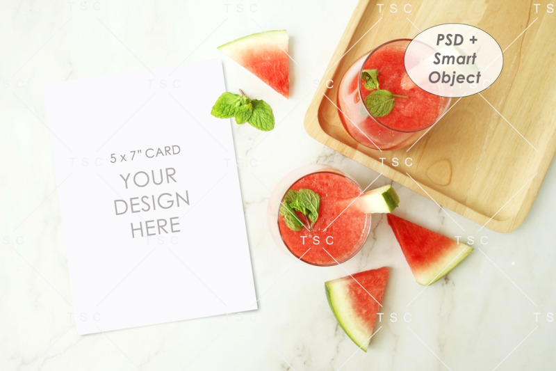 Free 5 x 7 Card Mockup / Watermelon (PSD Mockups)