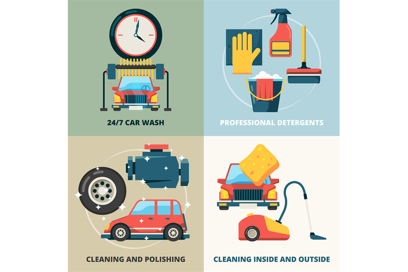 car-dry-cleaning-water-wash-service-foam-sponge-auto-spray-vector-con