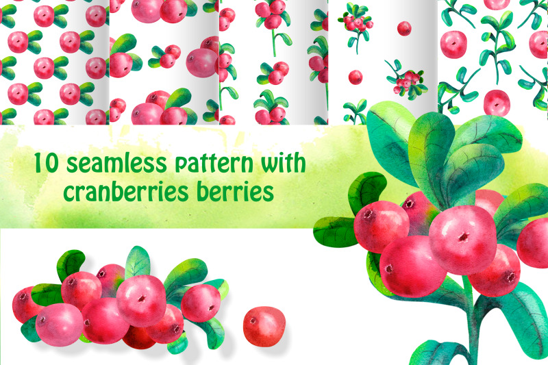 10-seamless-background-with-cowberry-leaves-and-berries-watercolor