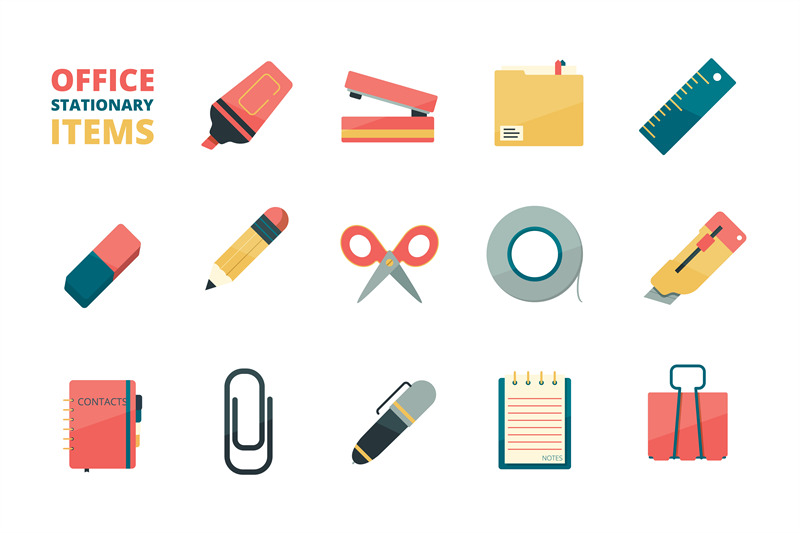 stationary-items-business-office-tools-paper-folder-pencil-eraser-pen