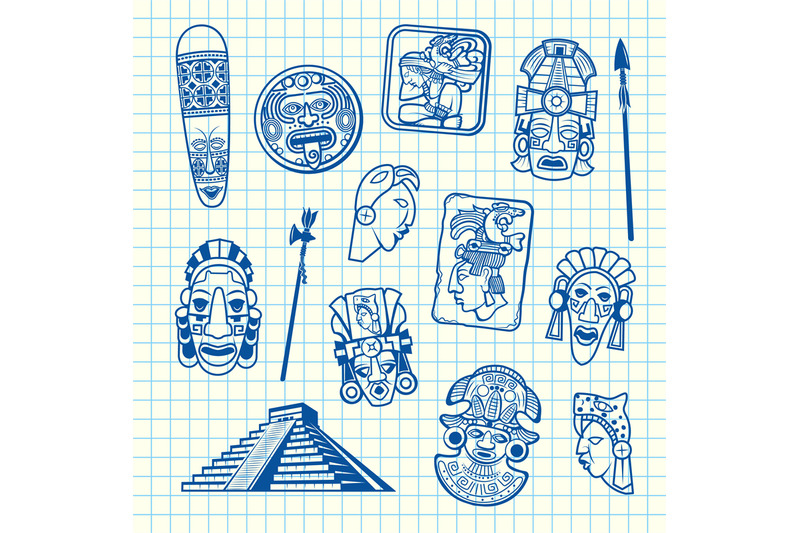 vector-cartoon-summer-travel-elements-tiki-mask-of-set