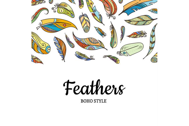 vector-boho-doodle-color-feathers-background-illustration