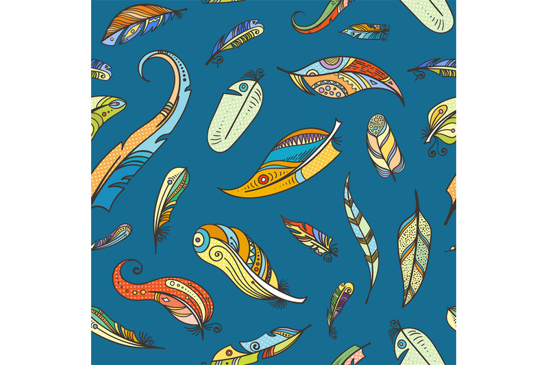 vector-boho-doodle-feathers-pattern-or-background-illustration