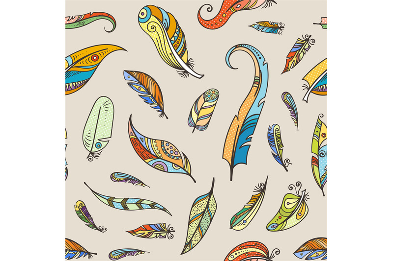 vector-boho-doodle-feathers-pattern-background-illustration